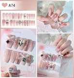 10Pcs Pink Nails Press on Nails Long Coffin Fake Nails with 3D Charming